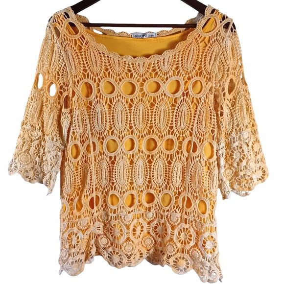 Indigo Thread Co Crochet Lace Boho Peasant Top M Orange Festival Gypsy Romantic - Picture 2 of 10